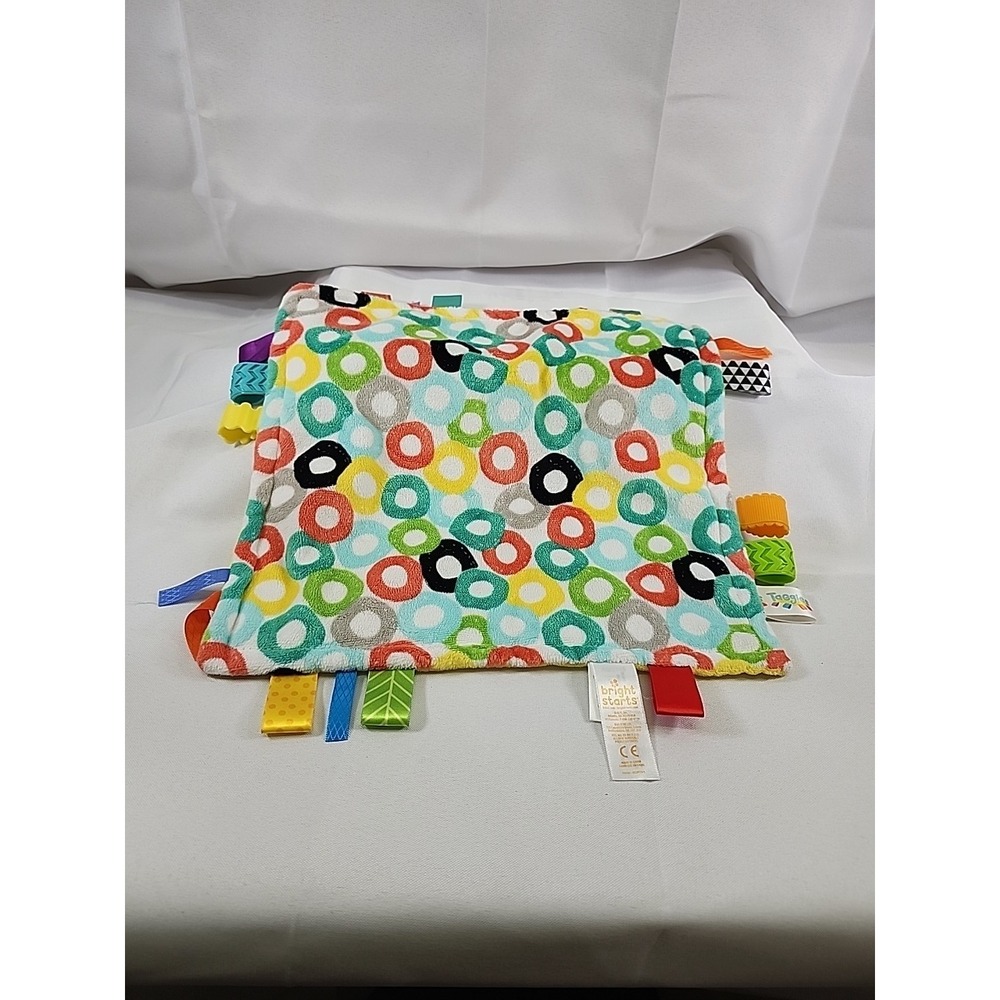 Bright Starts TAGGIES Circles Plush Lovey Baby Security Blanket Satin Tags 12"